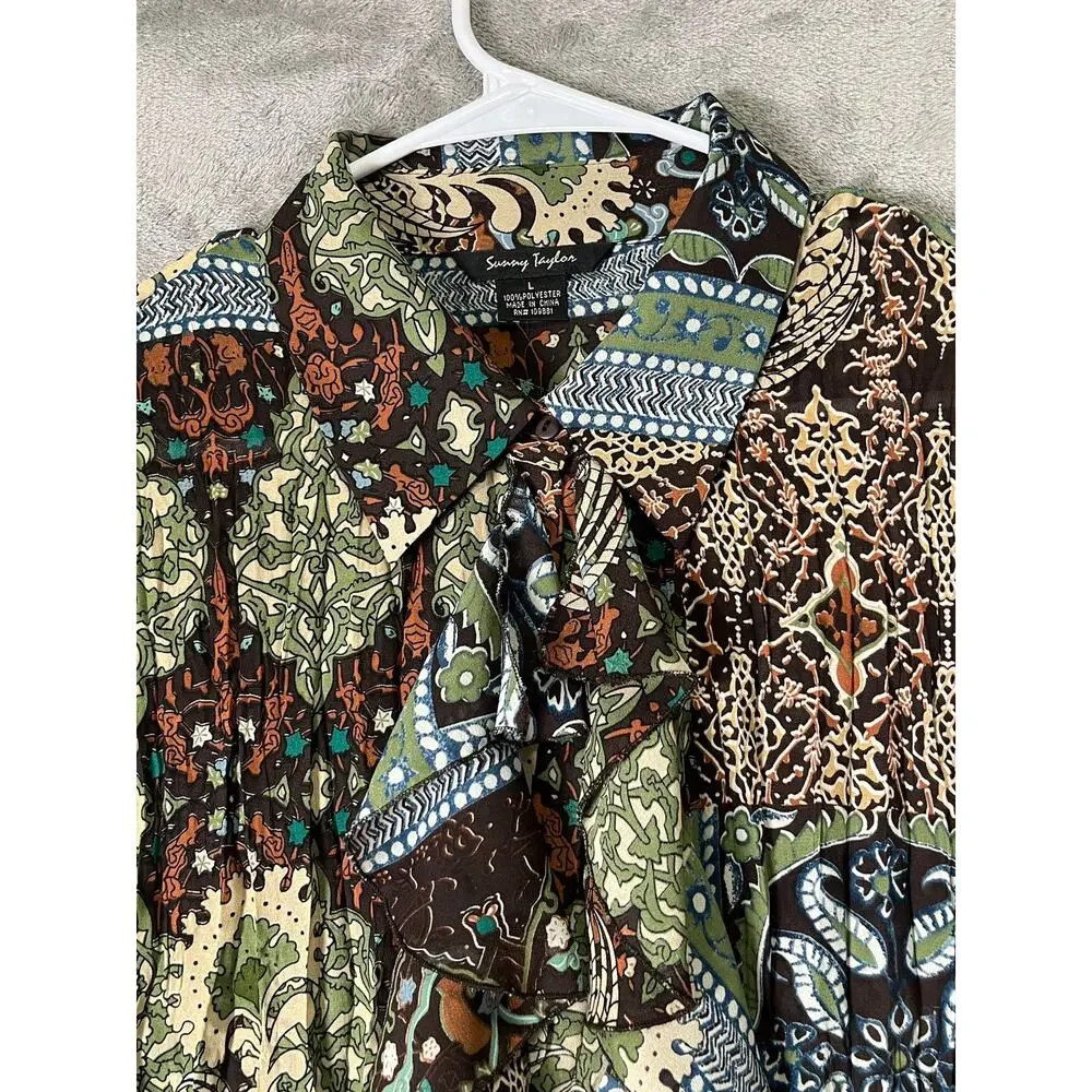 Vintage Y2K Patchwork Paisley Button Down Blouse Flare Cuff Boho Fairy Grunge_2